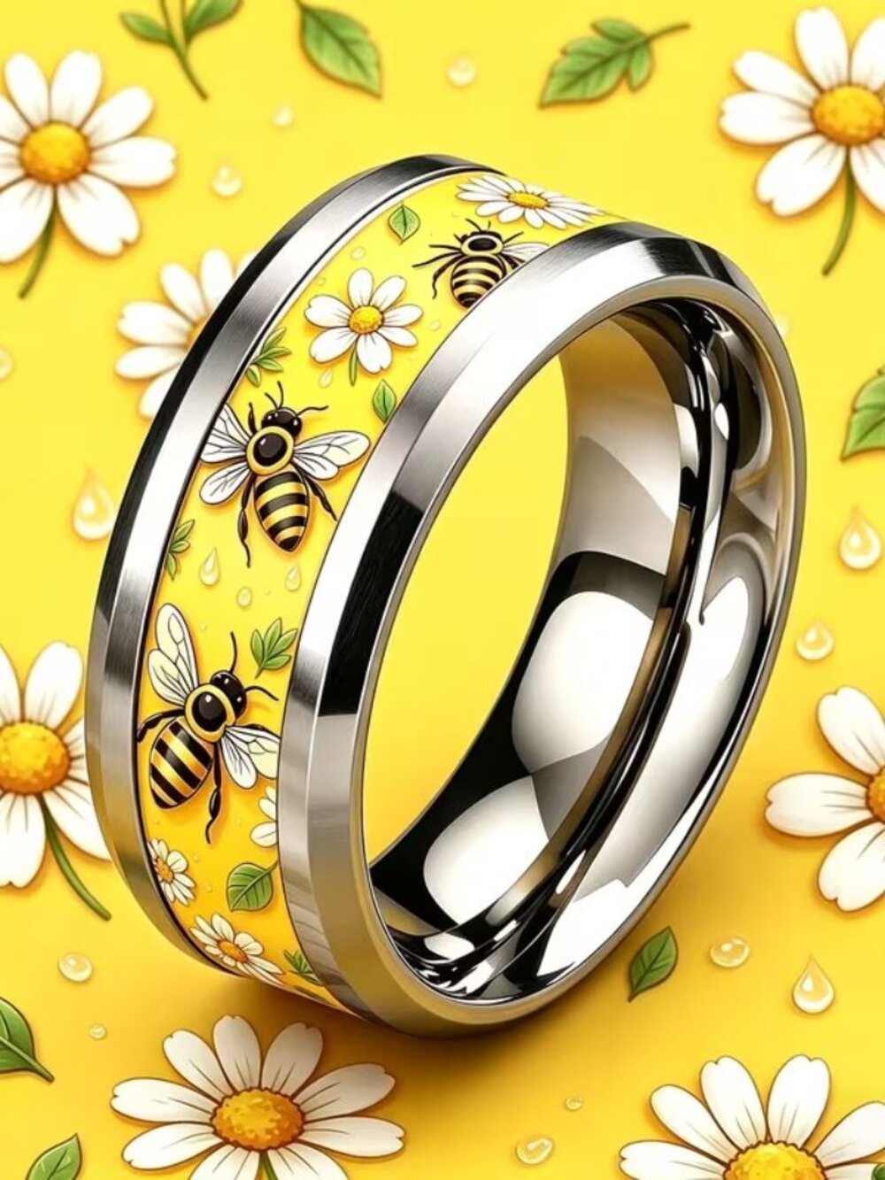 Silver Stainless Steel BEE Band Ring Size 8 - Picture 3 of 5